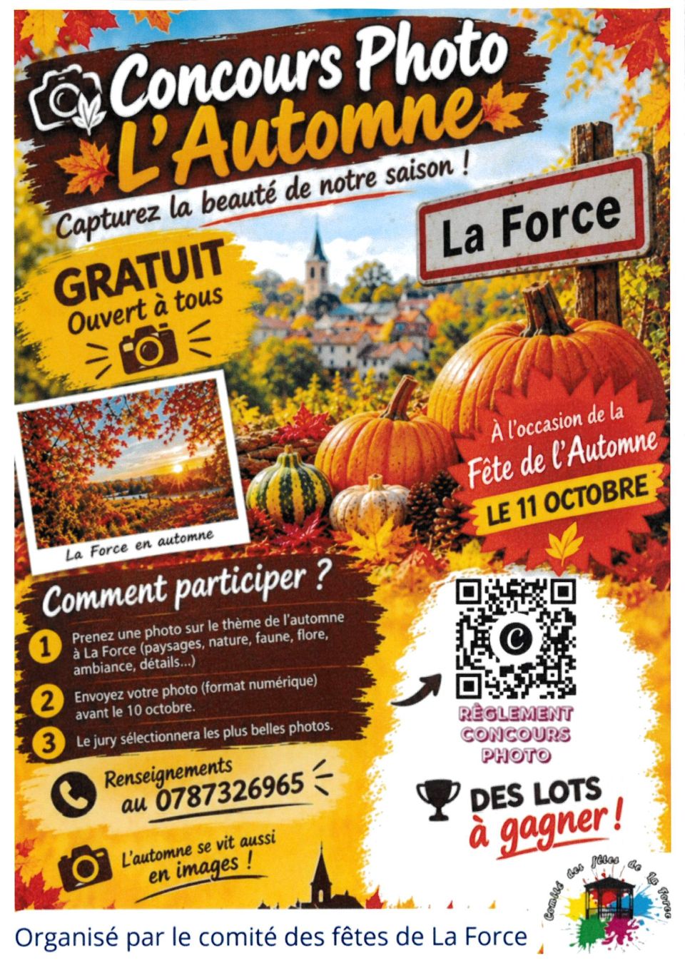 Concours photo "L'Automne", à l'occasion de la fête de l'automne, dimanche 11 octobre 2026 à La Force, place du village